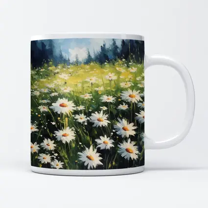 Daisy Field Oil Painting Green Forest Background