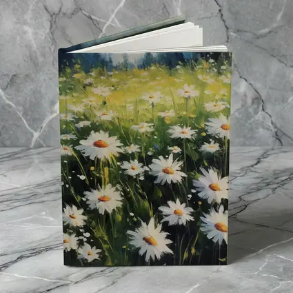 Daisy Field Oil Painting Green Forest Background