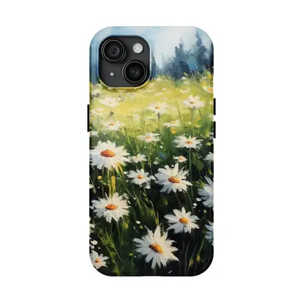 Daisy Field Oil Painting Green Forest Background