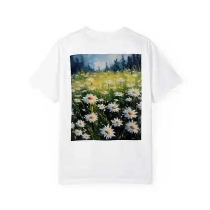 Daisy Field Oil Painting Green Forest Background