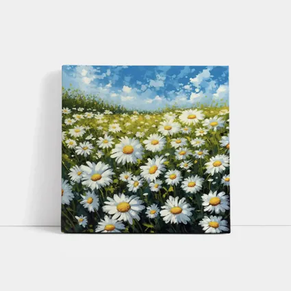 Daisy Field Painting Blue Sky Summer