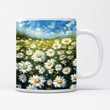 Daisy Field Painting Blue Sky Summer