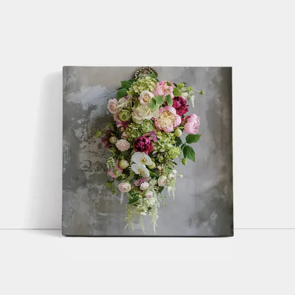 Pink Peonies Orchids Roses Floral Bouquet Gray
