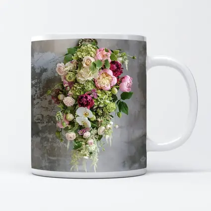 Pink Peonies Orchids Roses Floral Bouquet Gray