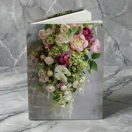 Pink Peonies Orchids Roses Floral Bouquet Gray