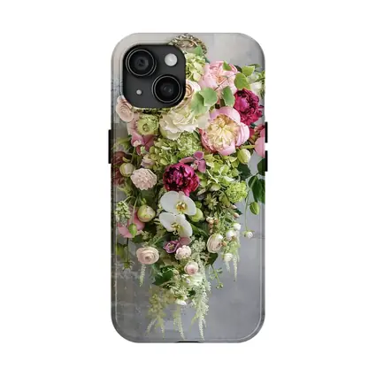 Pink Peonies Orchids Roses Floral Bouquet Gray