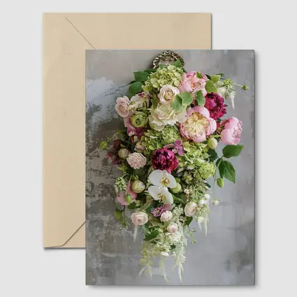Pink Peonies Orchids Roses Floral Bouquet Gray