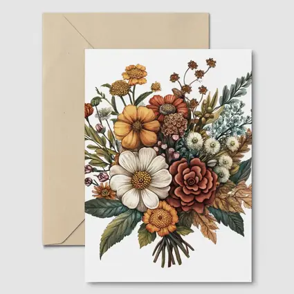 Autumn Wildflower Bouquet Botanical Illustration Art