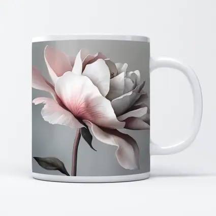 Pink White Rose Flower Gray Background Art
