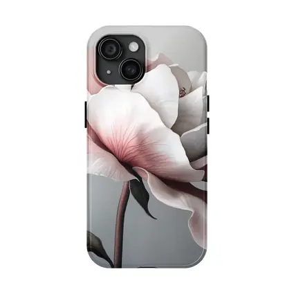 Pink White Rose Flower Gray Background Art