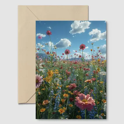 Wildflower Field Blue Sky Sunny Day