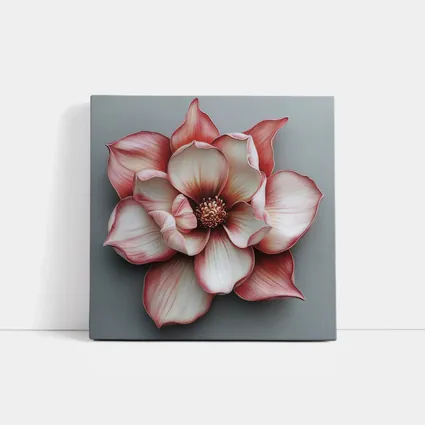 Pink Magnolia Flower Gray Background Art
