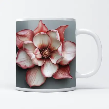 Pink Magnolia Flower Gray Background Art