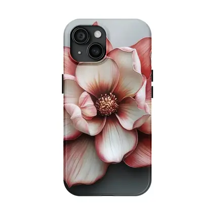 Pink Magnolia Flower Gray Background Art