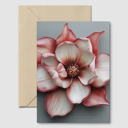 Pink Magnolia Flower Gray Background Art