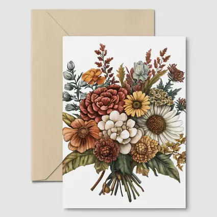 Autumn Wildflower Bouquet Botanical Illustration Art