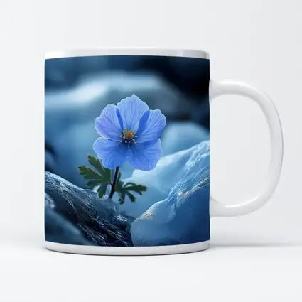 Blue Himalayan Poppy Growing Between Icy Rocks