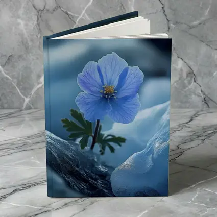 Blue Himalayan Poppy Growing Between Icy Rocks