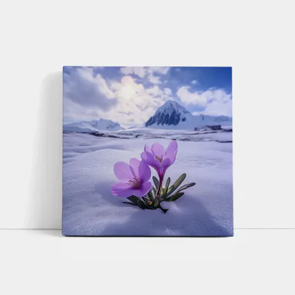 Purple Crocus Flowers Blooming In Snow