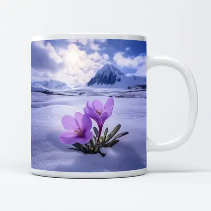 Purple Crocus Flowers Blooming In Snow