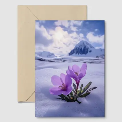 Purple Crocus Flowers Blooming In Snow
