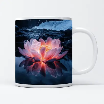 Glowing Lotus Flower on Dark Mountain Lake