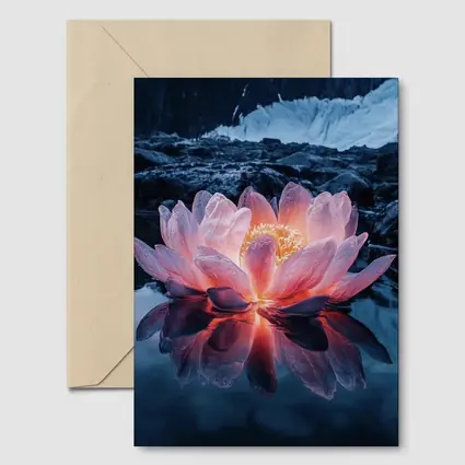 Glowing Lotus Flower on Dark Mountain Lake