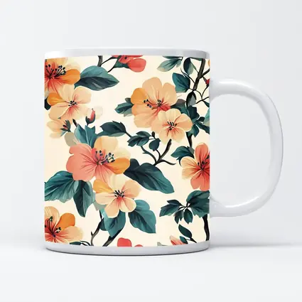 Tropical Floral Pattern Peach Coral Teal Leaves