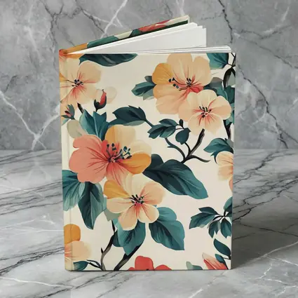 Tropical Floral Pattern Peach Coral Teal Leaves