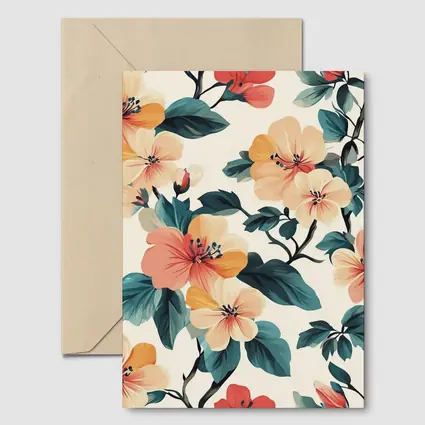 Tropical Floral Pattern Peach Coral Teal Leaves