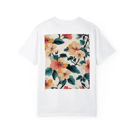 Tropical Floral Pattern Peach Coral Teal Leaves