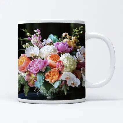 Peonies Orchids Hydrangea Bouquet Dark Background