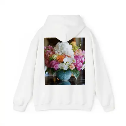 Pink Peonies Roses Orchids Blue Vase Arrangement