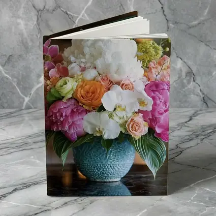 Pink Peonies Roses Orchids Blue Vase Arrangement