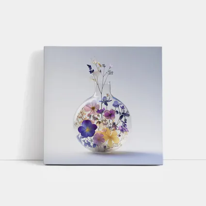 Pressed Wildflowers Inside Round Glass Vase