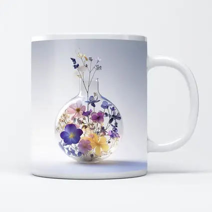 Pressed Wildflowers Inside Round Glass Vase