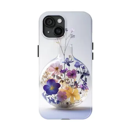 Pressed Wildflowers Inside Round Glass Vase