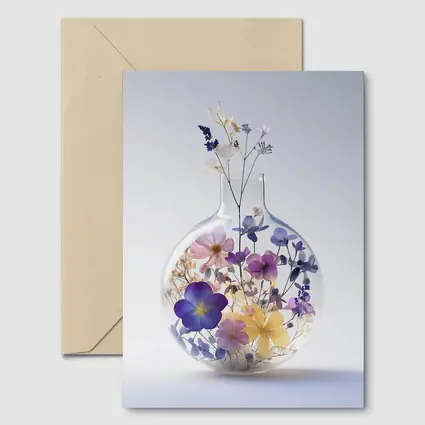 Pressed Wildflowers Inside Round Glass Vase