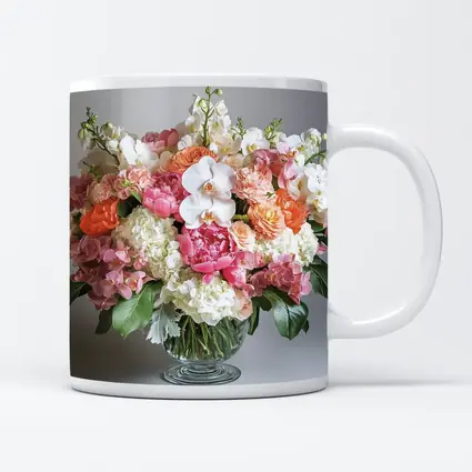 Peony Orchid Hydrangea Bouquet Glass Vase
