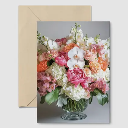 Peony Orchid Hydrangea Bouquet Glass Vase