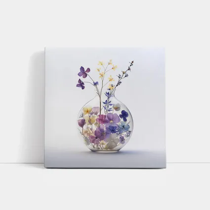 Pressed Wildflowers in Round Glass Vase