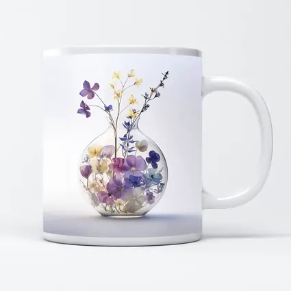 Pressed Wildflowers in Round Glass Vase