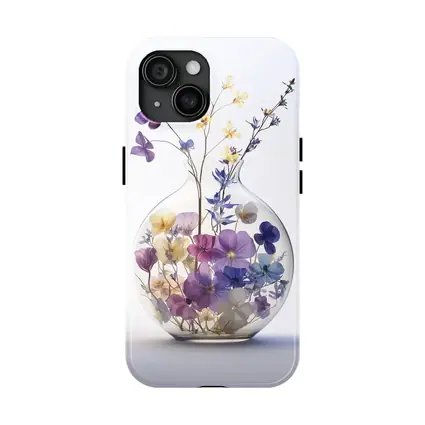 Pressed Wildflowers in Round Glass Vase