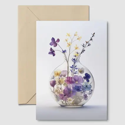 Pressed Wildflowers in Round Glass Vase