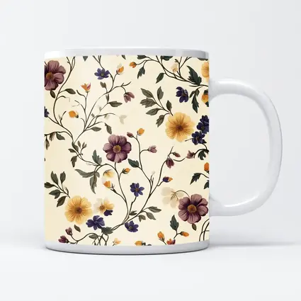 Vintage Botanical Floral Vine Pattern Beige Background