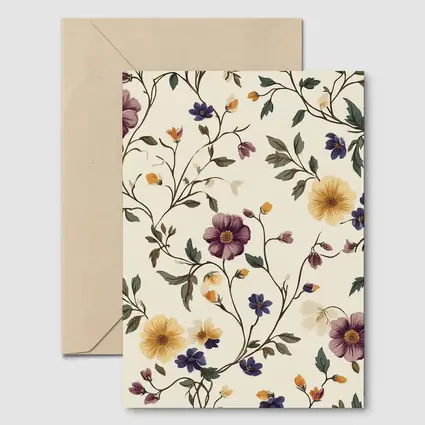 Vintage Botanical Floral Vine Pattern Beige Background