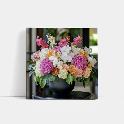 Pink Hydrangea Orchid Arrangement Black Vase