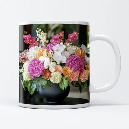 Pink Hydrangea Orchid Arrangement Black Vase