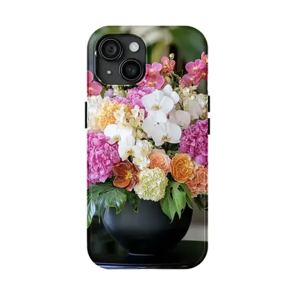 Pink Hydrangea Orchid Arrangement Black Vase