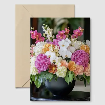 Pink Hydrangea Orchid Arrangement Black Vase